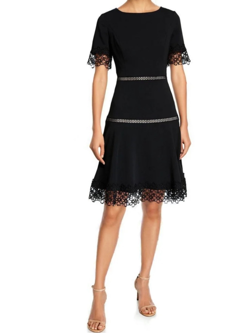 SHANI Black Lace Trim Crepe Fit & Flare Dress Size 12